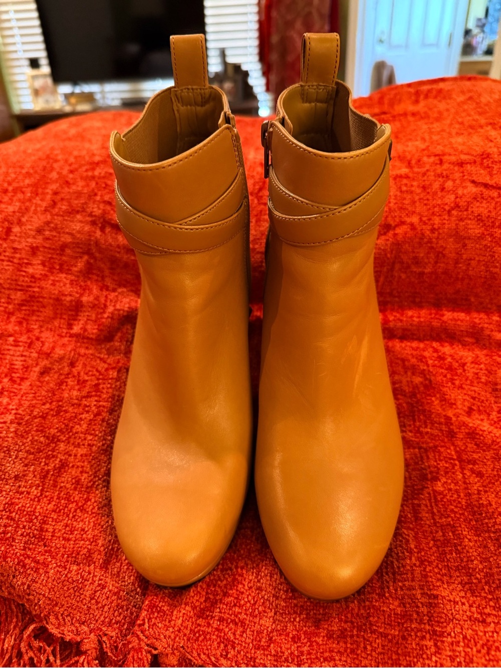 Vionic Tan Leather Ankle Booties with Side Zip